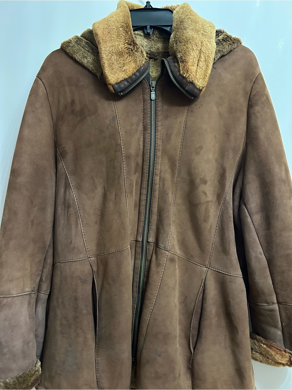 Unisex Brown Shearling Zip-Front Coat